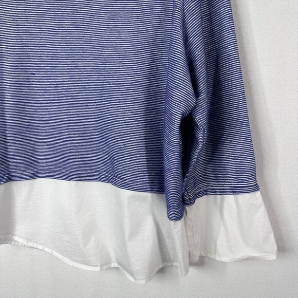 Alexander Jordan Top Sweater 2X Plus Blue Stripe Cotton Hem Tie Sleeve Popover - Picture 10 of 12